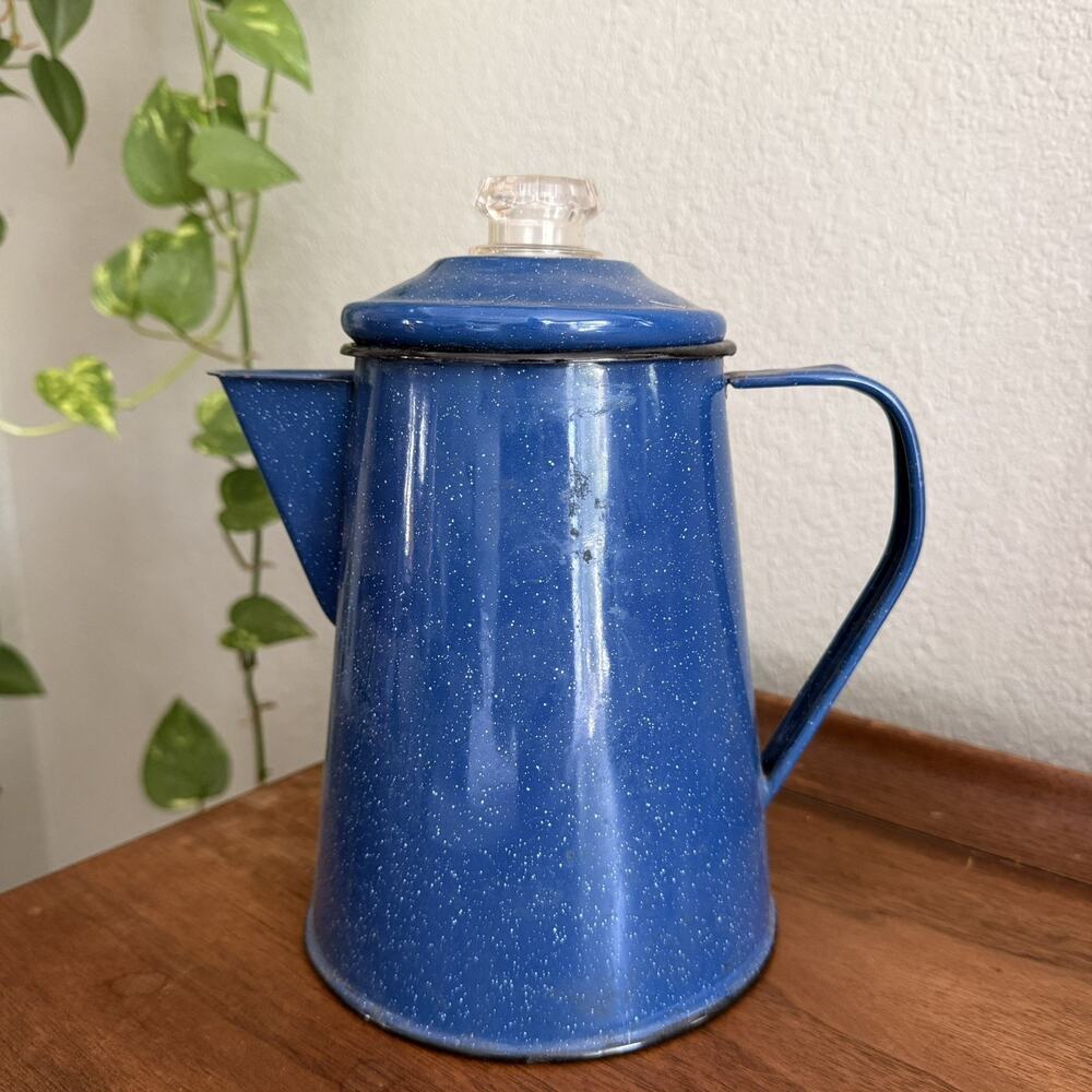 12 cup Camping Coffee Percolator-Lapis Blue Speckled Enamelware-Camping, Cabin